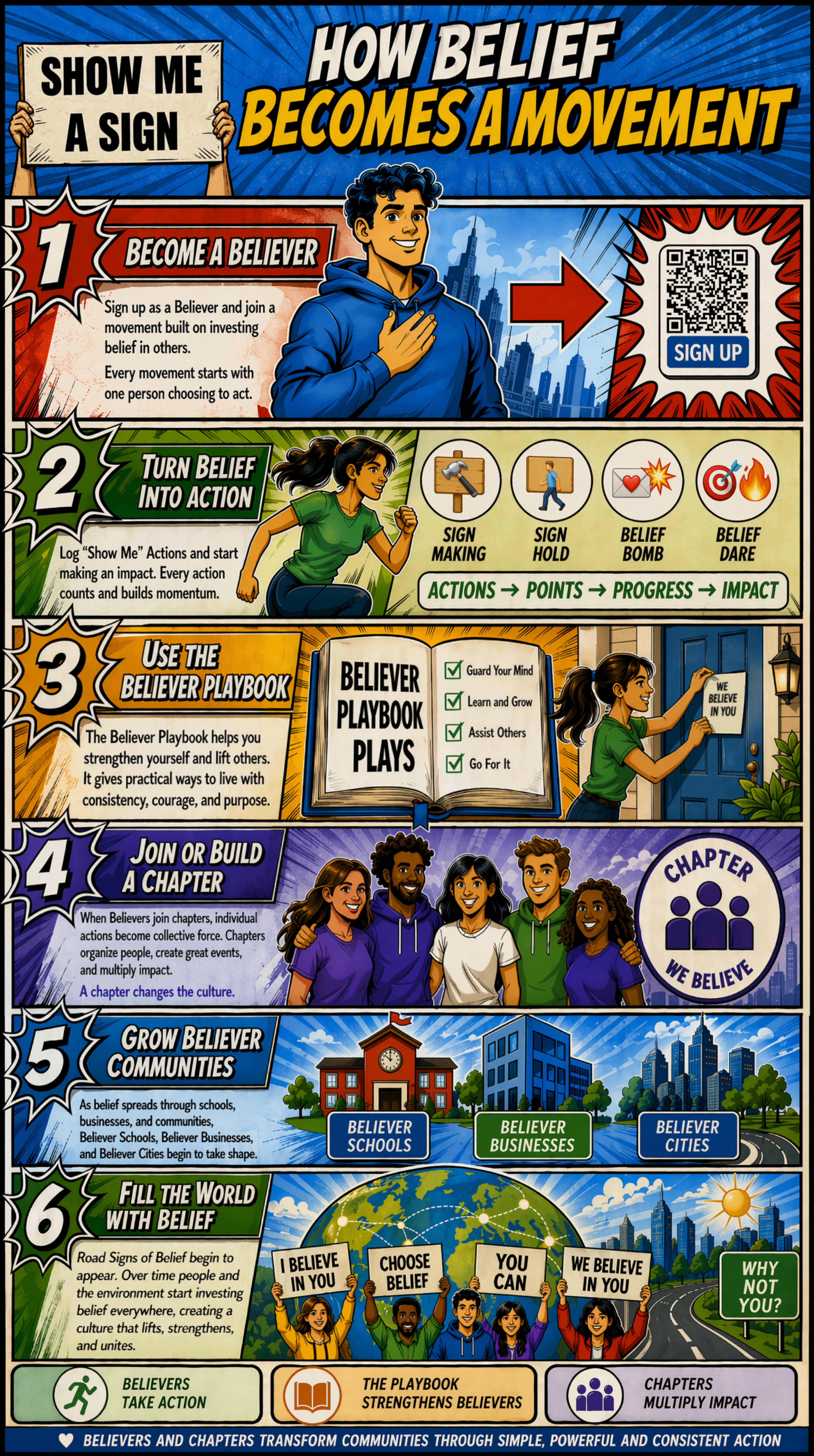 How Belief Becomes a Movement — Show Me A Sign overview infographic